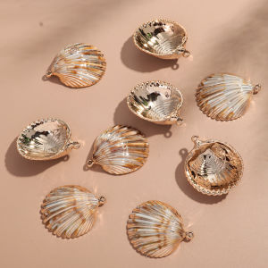 10pcs/lot Golden 42x52MM Scallop Fan-Shaped Shell Acrylic Charm Pendant for DIY Jewelry Making Keychain Necklace Accessories