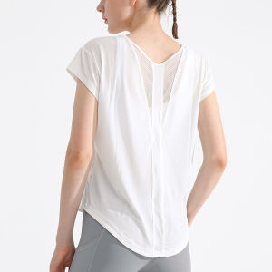 Sports Quick-Drying T-shirt Womens Yoga Clothes Cool Feeling Breathable Workout Top Loose Slim Looking Outdoor Running Short Sleeve Blouse