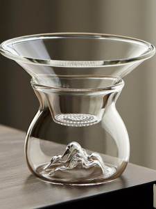 กรองชาแบบเต็มกระจกแบบถ้วยชาแบบหนึ่งชิ้นพร้อมฐาน ตะแกรงกรองชา ระดับไฮเอนด์ อุปกรณ์สำหรับตักชาแบบมีเลเซอร์เจาะ