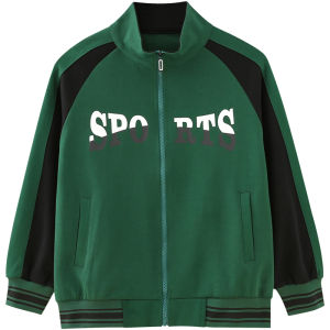 Cool Handsome Boys Loose Spring Autumn Jacket Cotton Casual Style Zipper Closure Solid Color Big Toddler Boys Outerwear