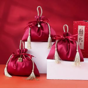 10PCS Luxury Packing Drawstring Velvet Pouch Silk Gift Bag For Jewelry Wedding Candy Boxes With Pearl String Decor Favors Bags