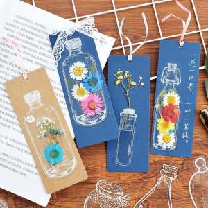 Handmade DIY Dry Flower Bookmark Card Material Kit Elementary School Kindergarten Childrens Plant Specimen Creative Gift Hard Pencil Calligraphy Work Plastic Sealed
