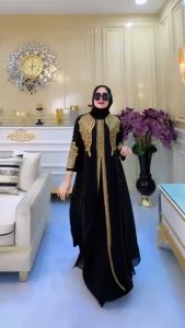 COD Gamis Abaya Arab Dubai SHANIA Model Terbaru Busui Jersey Bordir Mote Swarosky Size M L XL XXL