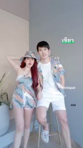 เสื้อคู่รักชายหญิง เสื้อฮาวาย + เสื้อเกาะอก + หมวกบัคเก็ต .. TW22293