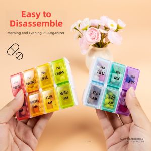 Detachable 14 Compartment Medicine Box Morning And Night Twice Health Box Portable Reminder Drug Box Mini Medicine Box