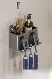 Elegant Wall-Mounted Toothbrush Cup Holder No-Punching Electric Toothbrush Simple Storage Rack Couples Bathroom Organizer
