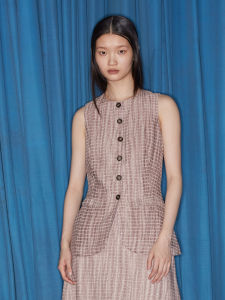 Fashionable New Chinese Style Summer Grey Pink Plaid Texture Pale Blue Dot Sleeveless Vest Trendy Original Design Womens Jacket