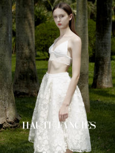 Haute Fancies Ivory Lace Skirt Heavy Embossing French Style A-Line Midi Skirt Elegant High Waist Umbrella Hem Autumn Wear