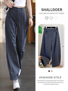 Shalldoer | Retro Polka Dot Casual Pants Women Summer Thin Large Size Fat MM Small Height Conceal Meat Slim Nine Points Grandmother Pants