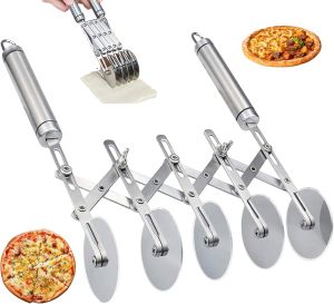 3/5/7 Wheel Pastry Cutter with Handle Stainless Steel Double Cutter Adjustable Pizza Slicer Cookie Divider Dough Cutter Roller