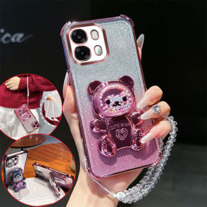 4 Corner Shockproof Phone Case with Cute Bear Stand Crystal Chain Lanyard Glitter For Oppo A6X A6 A6C A6T Pro A6K A6S Back Cover