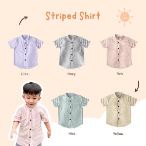 Yobebee Kemeja Katun Salur Tangan Pendek Anak Laki Laki Usia 2 4 6 8 10 12 Tahun Baju Atasan Kids Motif Garis Stripe Boy Shirt Model Casual Formal Kemeja Kerah Anak Cowok Baju Anak Couple Kakak Adik