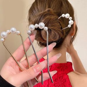 ปิ่นปักผมโลหะรูปตัวยูสำหรับผู้หญิงกิ๊บติดผมเคลือบสีทองหรูหราเครื่องประดับติดผม