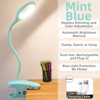 Type-C Rechargeable Desk Lamp with Clip Study Eye Protection Lamp for Students Dormitory Bedside Lamp Adjustable Brightness