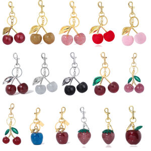 Delicious Crystal Red Pink Cherry Keychain Summer Fruits Cherries Pendant Keyring For Women Men Jewelry Bag Key Accessories Gift