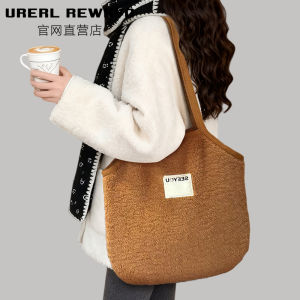 URERL REWNVO Lamb Fur Tote Bag Womens Large Capacity Commuter Plush Bag Stylish Shoulder Bag for Young Professionals