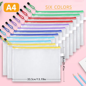 12-piece plastic mesh zip file bag waterproof and tear-resistant file folder multi-size zip file bag for school office home tr
