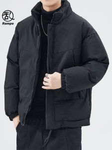 Rampo Mens Thickened Cotton Jacket Stand Collar Outdoor Casual Winter Fashion Warm Coat Loose Fit Polyester Filling