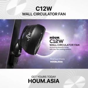 Houm C12W Oscillating Wall Fan 2024 6-Speed Remote Control with Touch Screen 80° Oscillation 30° Up/Down Adjustable Energy-Saving Wall Circulator Fan