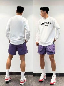 Áo Thun Cotton Dài Tay in Chữ Đơn Giản Cho Nam Mùa Thu Phong Cách Đường Phố Mỹ Cổ Tròn INS Áo Thun Cotton Thường Ngày Mùa Thu