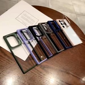 Hard Case Hybird Metal Lensa Stand Luxury Shockproof Transparent Clear Holder Matte Black Edition Bumper Cover Kompatibel Untuk Samsung Galaxy A05 A05s A15 5G A25 5G A35 5G A55 5G Samsung S23 Fe S24 S24 Plus S24 Ultra