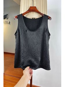 Black Acetate Strapless Vest Women Summer New Loose Tummy Covering Sleeveless Top Commute Style Straight Cut Single Piece