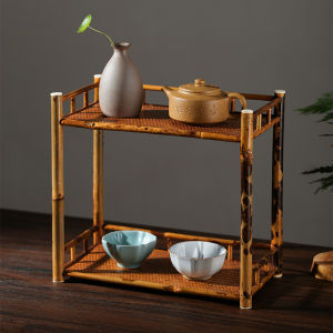 ชั้นวางถ้วยชาไม้ไผ่ทำมือสไตล์จีน ชั้นวางของเก่า ชั้นวางเครื่องดื่มชา ชั้นวางเครื่องประดับสำหรับโต๊ะทำงาน