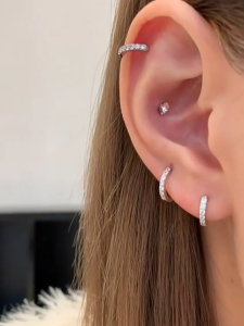 ZS 1 PC 6/8/10mm Crystal Mini Hoop Earrings Small Huggie Thin Cartilage Earring Copper Tragus Rook Lobe Helix Piercing
