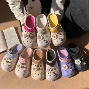 GNA🌸 รองเท้าหัวโต รองเท้าผู้หญิงรัดส้นสไตล์เกาหลี แถมตัวติดดอกไม้ พื้นนิ่มใส่สบาย เสริมส้น 🌸H25