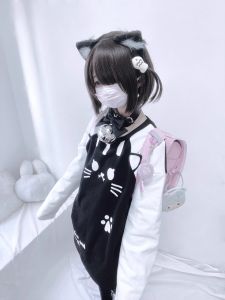 Áo Thun Nữ Dài Tay in Hình Mèo Cưng Dễ Thương Phong Cách Nhật Bản Áo Thun Cotton Rộng Rãi Mùa Thu Chất Liệu Polyester