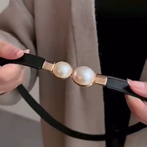 Women Chain Belts for Formal Dress Korean Style Retro Pearl Fashion Elastic Belt Waist for Women Dress