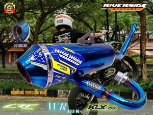 knalpot racing klx dtracker crf wr 155 original Riverside Type Blue Long suara gahar