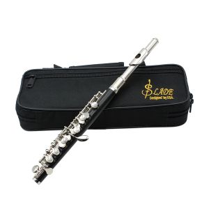 Black Silver C Key Piccolo Half-Size Flute Cupronickel Silver Plated Piccolo with Padded Case Cleaning Cloth Stick Screwdriver