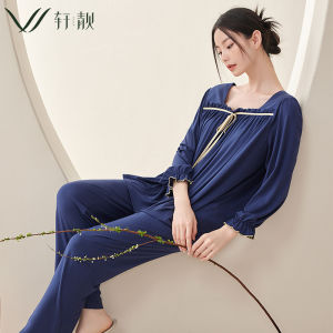 ชุดนอนผู้หญิง ชุดนอนแขนยาว ผ้าโมดอล บาง ฤดูใบไม้ผลิ ฤดูใบไม้ร่วง ฤดูร้อน ชุดนอนสบายๆ ชุดนอนผ้าโมดอล ชุดนอนผู้หญิง