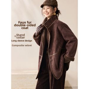 MOHANYIMEI | Winter Atmosphere Fur-Like Design Double Sided Wearable Lapel Coat