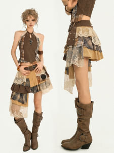 Váy Ngắn Không Đều Họa Tiết Kẻ Caro Ren Nico Molly Váy Ngắn Nữ Phong Cách Đường Phố Y2K Váy Ngắn Ren Bánh Ngọt