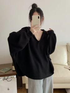 Pink Knitted Sweater Womens Loose Soft Navy Collar Autumn Winter New Style Sweet Style Long Sleeve Crew Neck Top