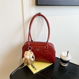 White Boston Bag Womens Handbag Underarm Style Unique Design High-End Feeling Bowling Ball Bag Soft PU Leather Casual Use