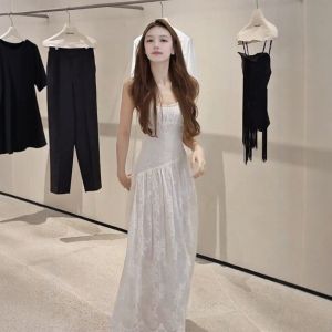 CHANGTONG | Beach Vacation Style Lace Cami Slim Fit Waist Shaping Dress