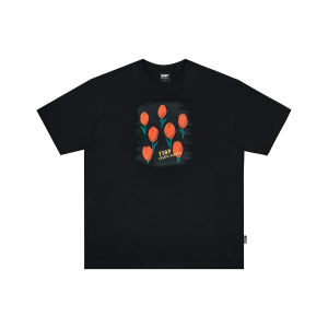 FXOP American Retro Vintage Tulip Short Sleeve Mens T-Shirt Loose Couple Casual Top Breathable Cotton Youth Fashion Summer