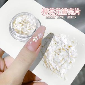 New Arrival Cherry Blossom Petals Nail Sequins Nail Patch White Mixed Piece Bright Glass Paper Aurora Paper Rhinestone Jewelry