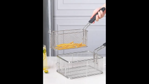 Stainless Steel Fryer Basket Chip Serving Fry Baskets with Plastic Handle for Wire Deep Chips Fries Shrimps Fish Frying Basket Home Commercial(Silver)