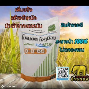 โซลเทค โซลูม๊อบ โพแทสเซียมคลอไรด์ 0-0-60 (1 ถุง ใช้ได้ 10 ไร่) (1 ลัง x 25ถุง)นำเข้าจาก เยอรมัน