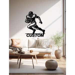 CIFbuy | Custom Football Player Metal Wall Art Personalized Name Iron Silhouette Sculpture Mural Sports‑Themed Home Decor Indoor