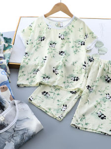 Cool Cotton Silk Short Sleeve Shorts Home Clothes Set for Boys Summer Lightweight Breathable Comfortable Childrens Sleepwear