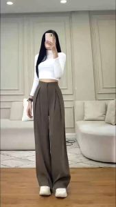 Quần suông ống rộng cạp cao ly lệch tôn dáng siêu hot- Mã 6327-HLS