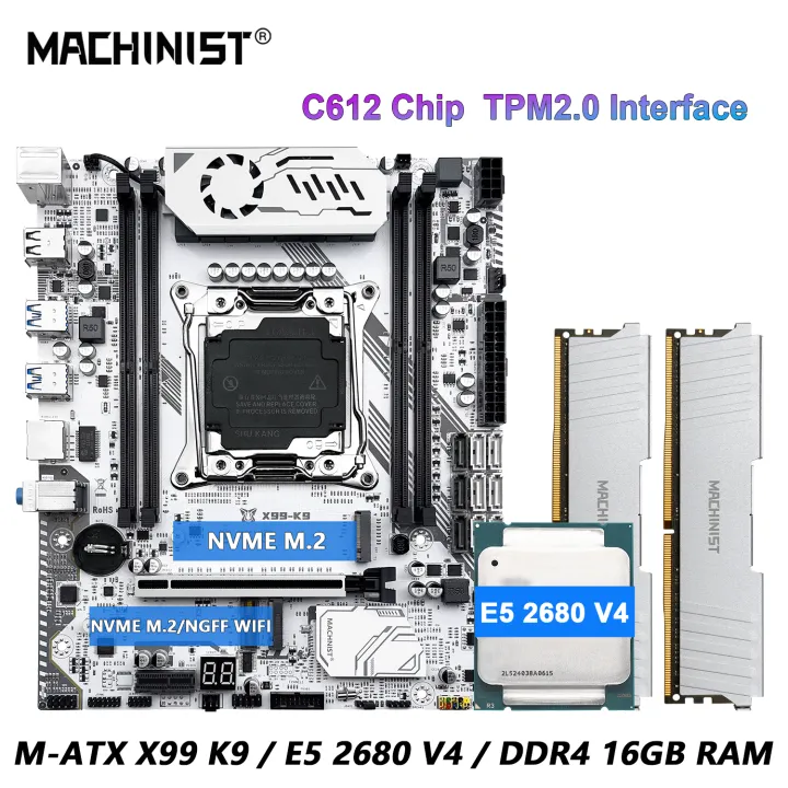 MACHINIST | MACHINIST X99 K9 TPM2.0 Motherboard DDR4 8GBx2p RAM Four Channels Xeon E5 2680 V4 CPU LGA 2011-3 Support NVME M.2 Optional Kit