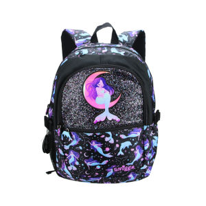 Úc smiggle túi đi học trẻ em ban đầu Ba lô nữ chống thấm nước màu đen Nàng Tiên Cá Túi xách tay 7-12 tuổi 16 inch