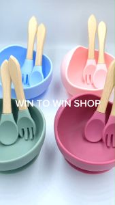 ชามซิลิโคนเด็ก ถ้วยซิลิโคน ช้อนส้อมเด็ก ชามเด็ก ชามซิลิโคนสูญญากาศ ป้องกันการหก เข้าไมโครเวฟได้ บิดงอได้ ชุดเซ็ทกินข้าวเด็ก