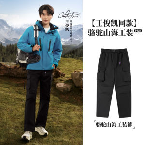 Water-Resistant Mens Work Trousers Loose Straight Casual Pants Autumn Seasonal Youthful Dynamic Style Paratrooper Style Trousers